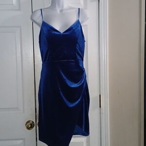 Honey and Rosie cobalt blue velvet fitted formal party dress Sz L NWOT